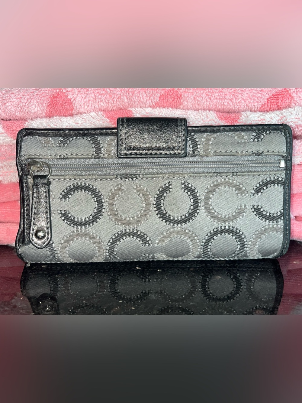 Coach Op Art Pewter & Silver Long Wallet with Horse & Carriage - Picture 2 of 7